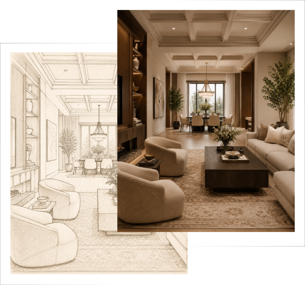Interior design concept sketch showing planning and visualisation by IWY Designs