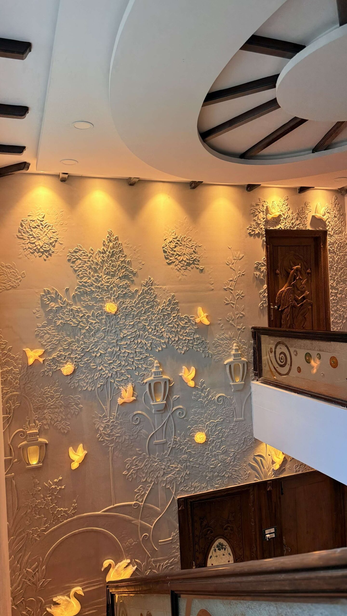 Custom wall feature detail for Bhimavaram residential interior by IWY Designs