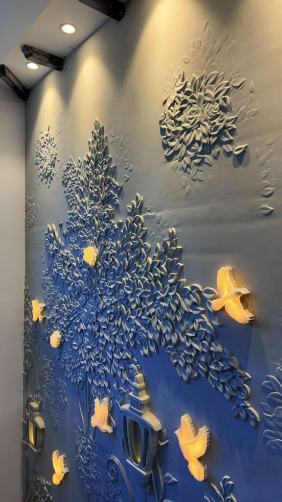 Custom wall feature detail for Bhimavaram residential interior by IWY Designs