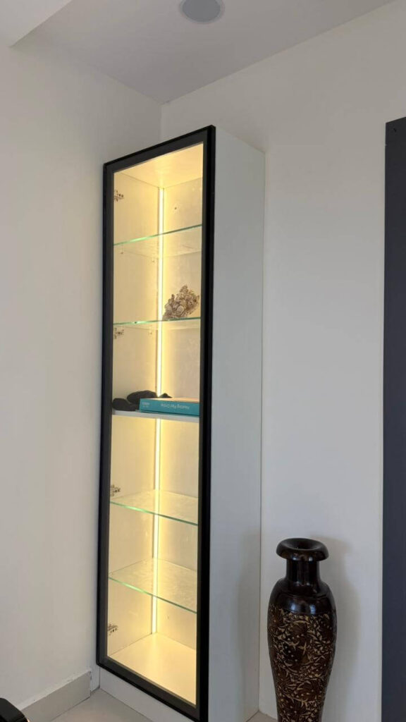 Clinic display niche with warm lighting designed by IWY Designs Hyderabad